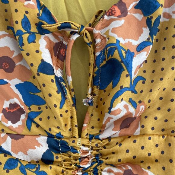 Free People Dress 4 Women's Morning Light Mini LS Balloon Floral Dot Smocked - Picture 9 of 15